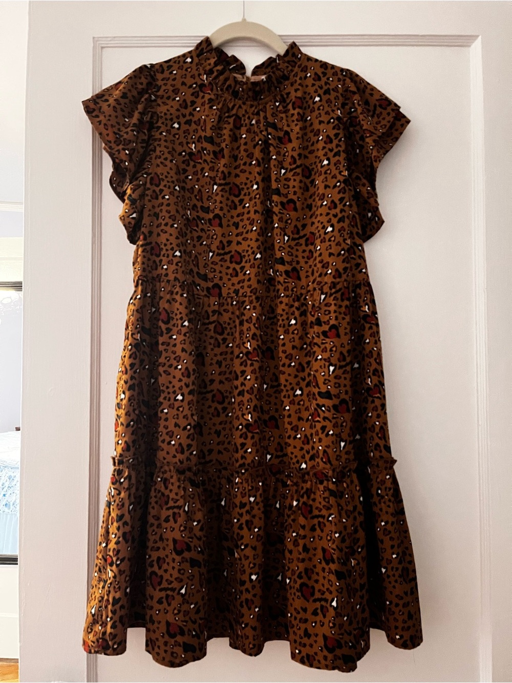 THML Brown Leopard Print Ruffle Sleeve Dress